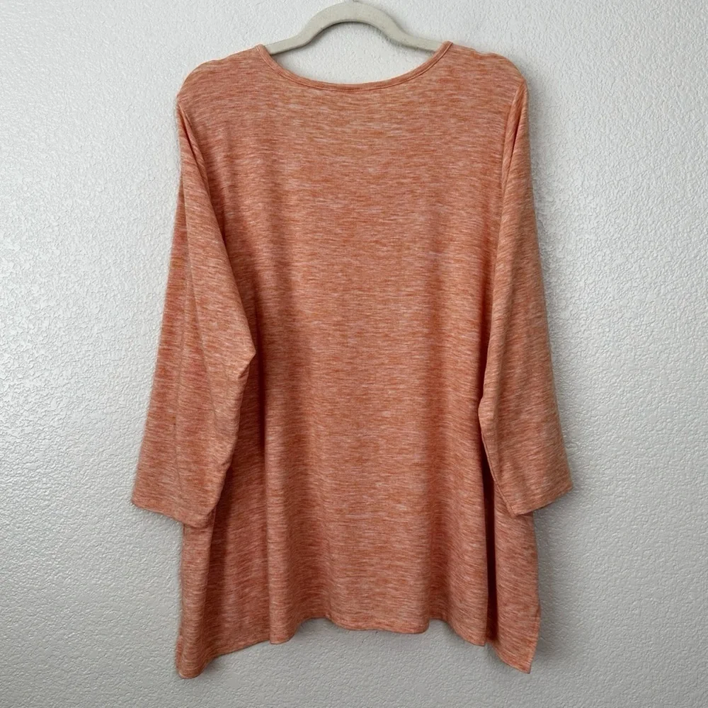 LOGO by Lori Goldstein Heather Orange 3/4 Sleeves Henley Top, Size XL